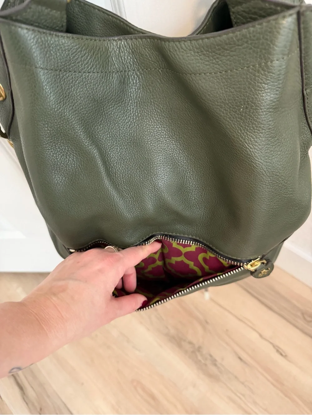 orYANY Olive Green Pebbled Leather Chain Hobo Shoulder Crossbody Bag